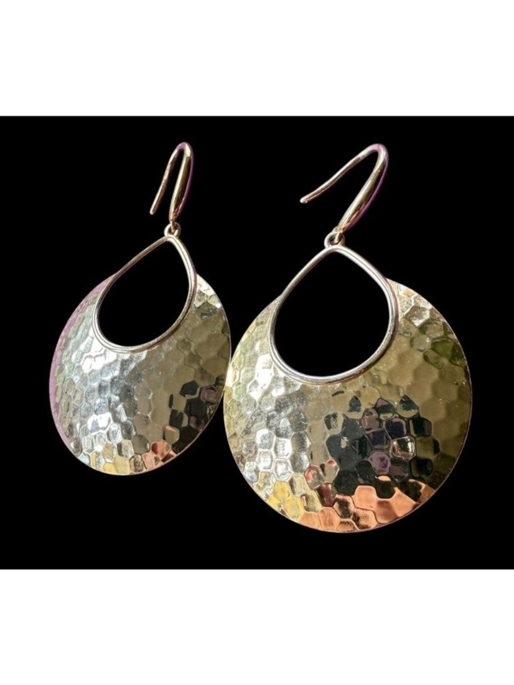 925 Gold Over Sterling Silver Hammered Hoop Earrings 2”